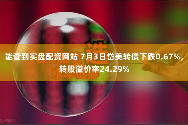 能查到实盘配资网站 7月3日岱美转债下跌0.67%，转股溢价率24.29%
