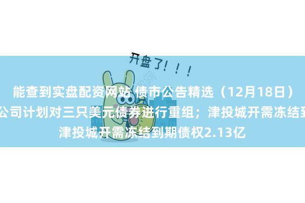 能查到实盘配资网站 债市公告精选（12月18日）| 富力地产附属公司计划对三只美元债券进行重组；津投城开需冻结到期债权2.13亿