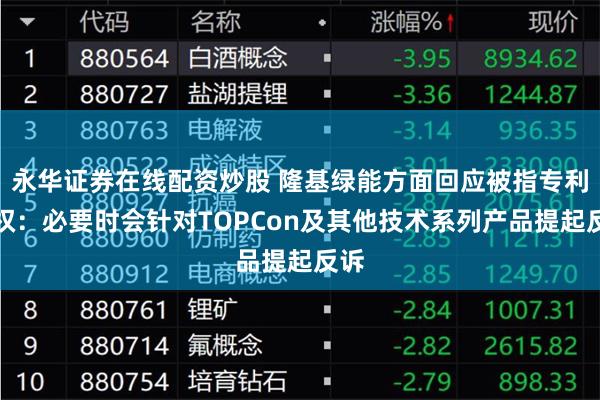 永华证券在线配资炒股 隆基绿能方面回应被指专利侵权：必要时会针对TOPCon及其他技术系列产品提起反诉